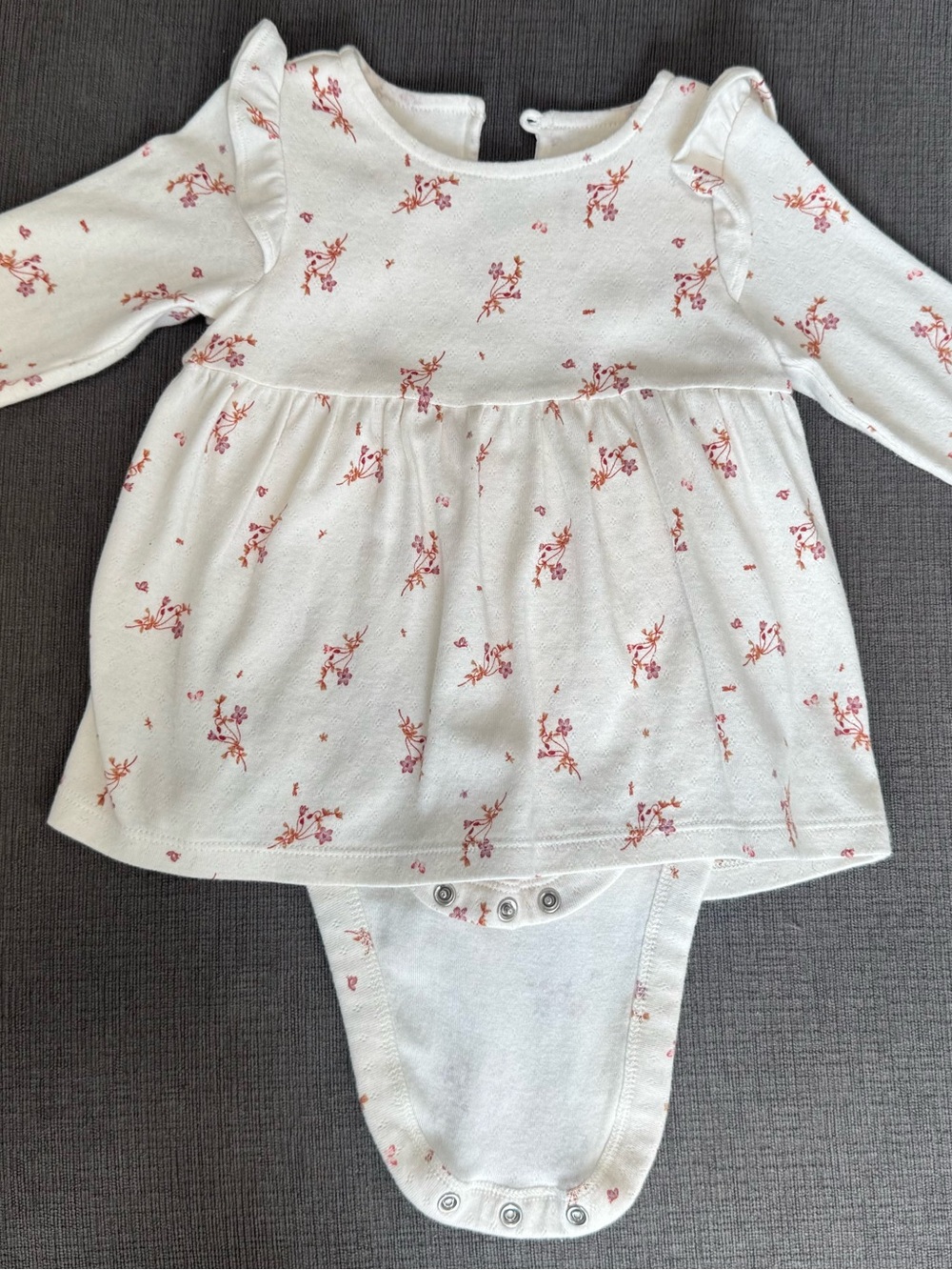 GAP White Baby Dress Onesie with Pink Floral Print Size 12-18 months